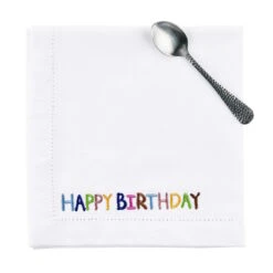 Serviette L 45 X B 45cm HAPPY BIRTHDAY In Weiß